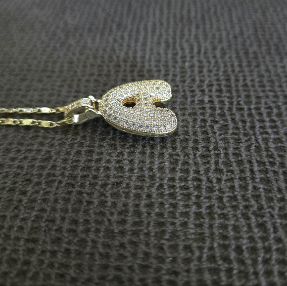 Gemelli👭 Puffy Pave Cubic Zirconia💎 Letter "A" Initial Pendant Necklace - Picture 4 of 15